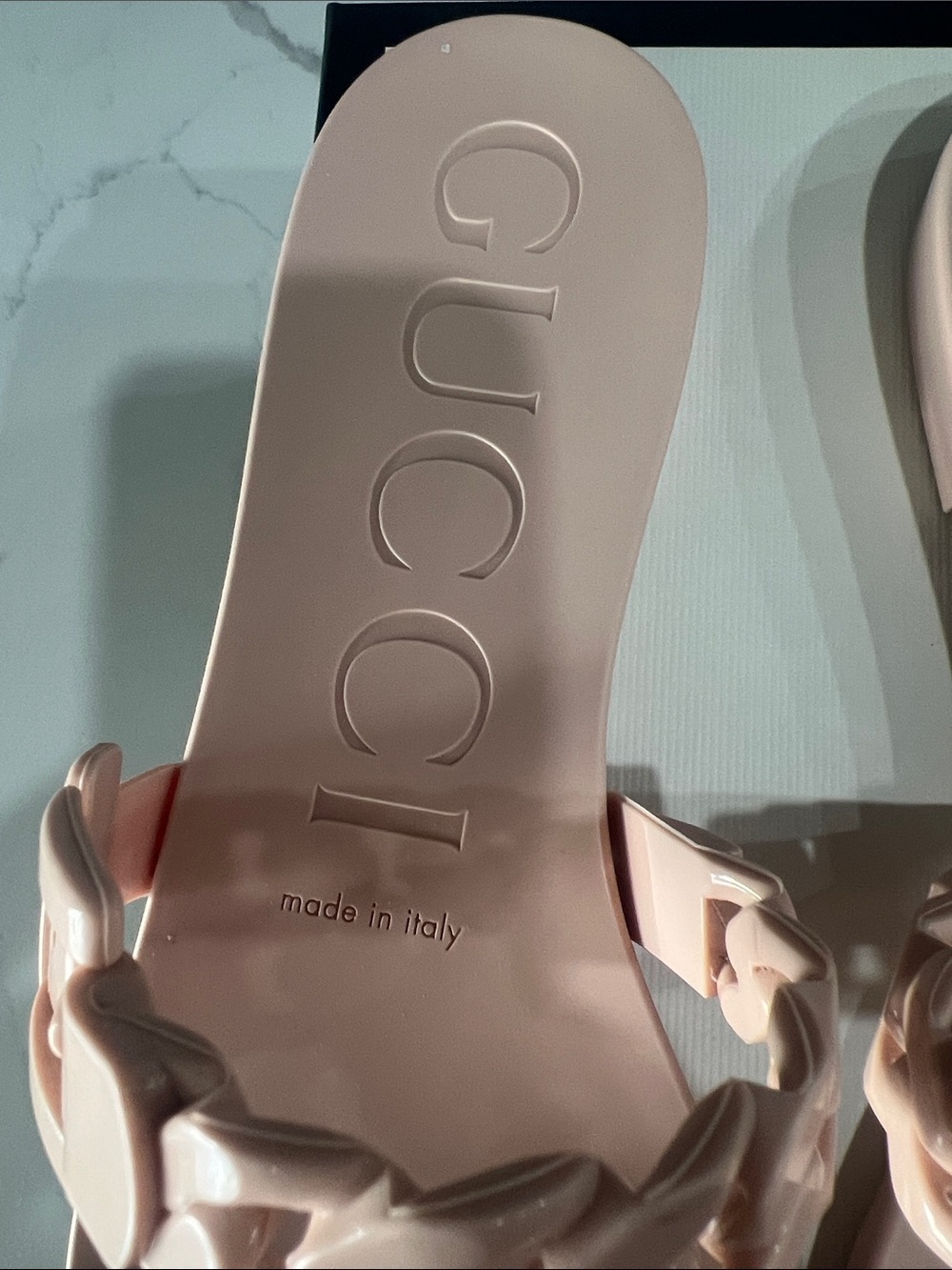 Gucci Women's Blush Pink Chain-Link Double Strap Slide Sandals - Picture 3 of 11